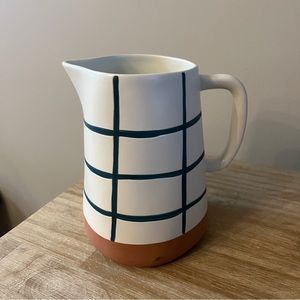 Hearth & Hand. Teal Grid Stoneware Terra Cotta Farmhouse Pitcher.